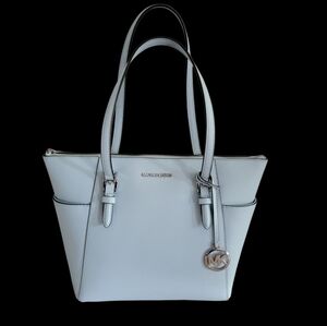 Michael Kors Charlotte Shoulder Tote Saffiano Leather Vista Blue‎